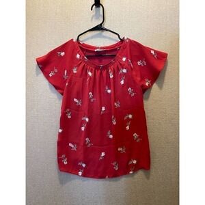 Loft Blouse Women's XXSP Red with Flowers